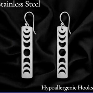 Stainless Steel Moon Phase Earrings